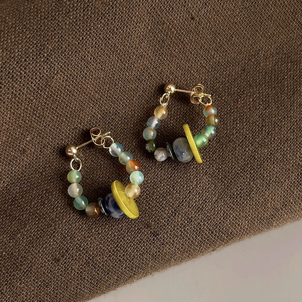 Agate Orbit - 14K Gold-Plated Natural Agate Drop Earrings