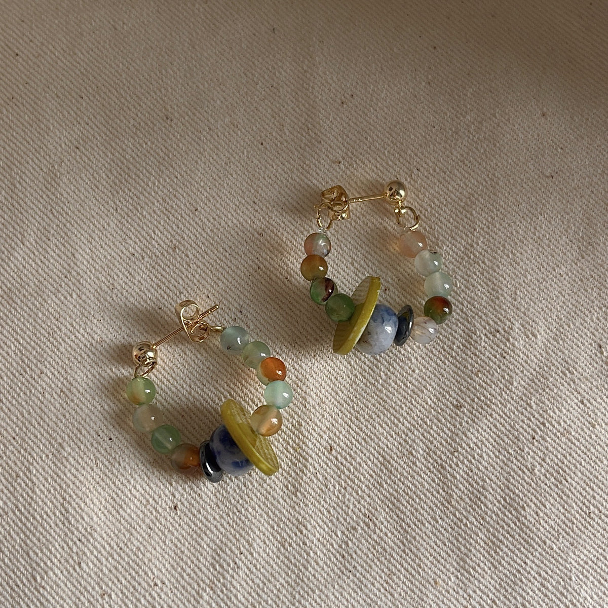 Agate Orbit - 14K Gold-Plated Natural Agate Drop Earrings