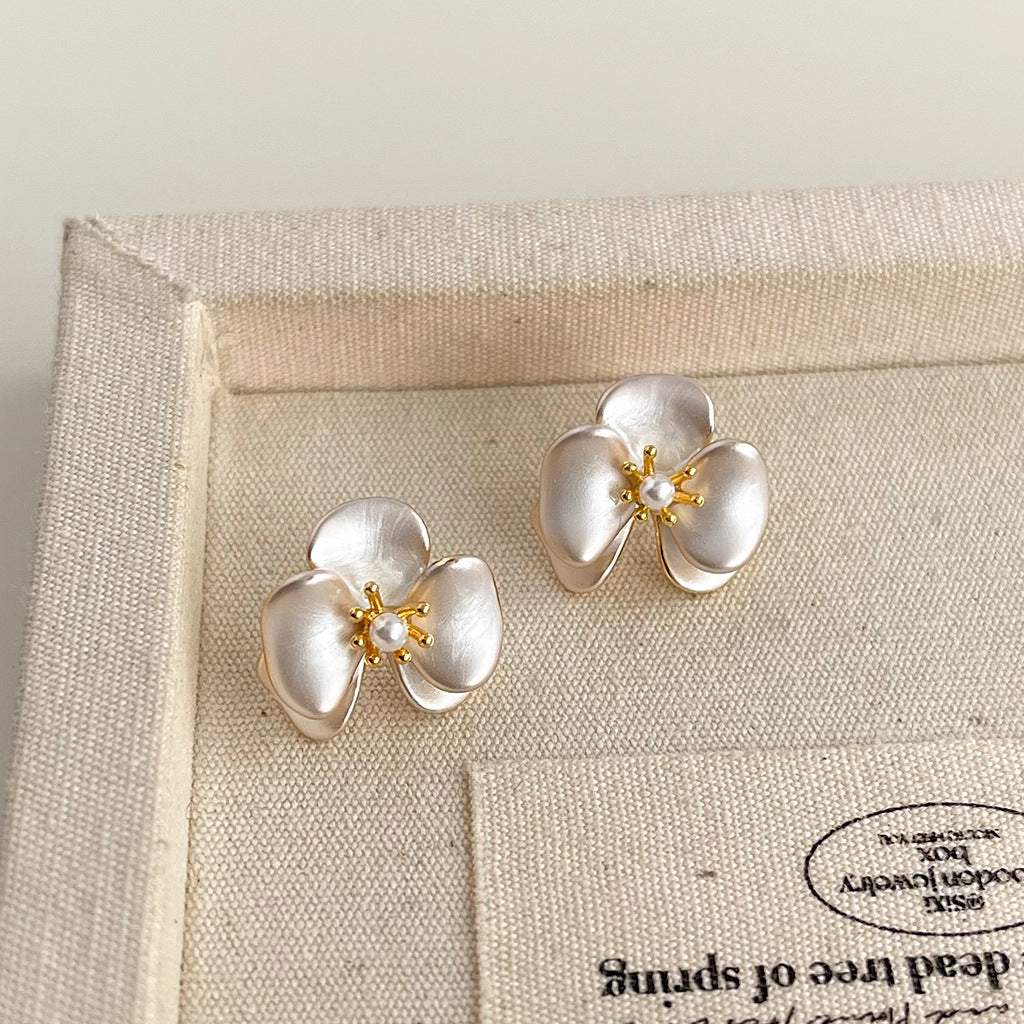 Ivory Petal - 14K Gold-Plated Enamel Orchid Pearl Stud Earrings