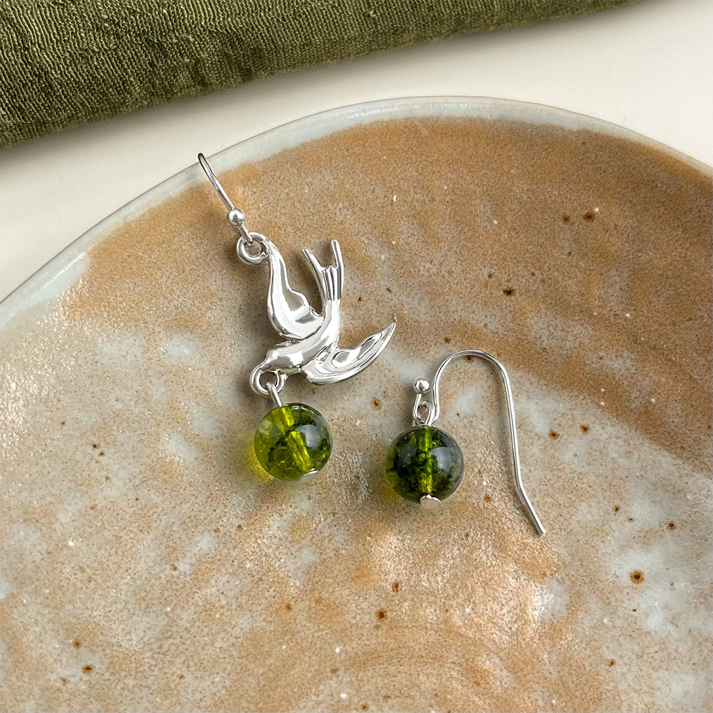 Forest Offset - White-Gold-Tone-Plated Green Phantom Asymmetric Earrings