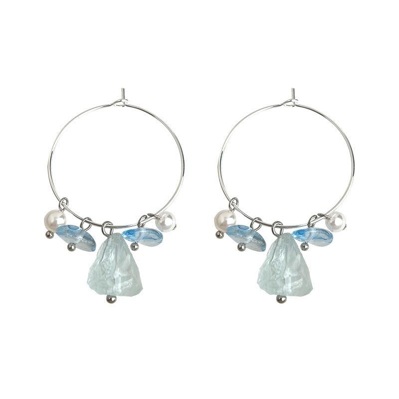 (Multiple Styles) Blue Drift - 14K Gold-Plated Blue Crystal and Pearl Earrings