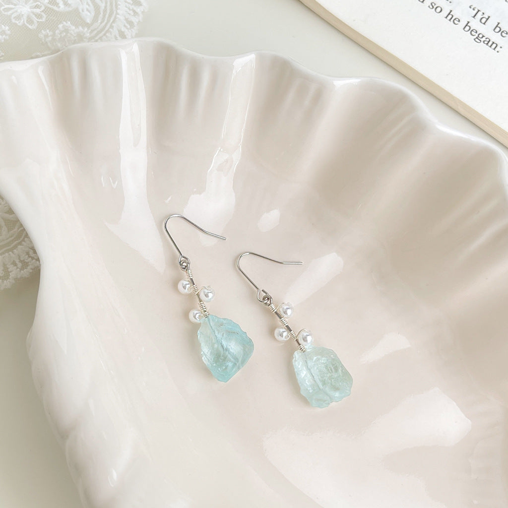 (Multiple Styles) Blue Drift - 14K Gold-Plated Blue Crystal and Pearl Earrings