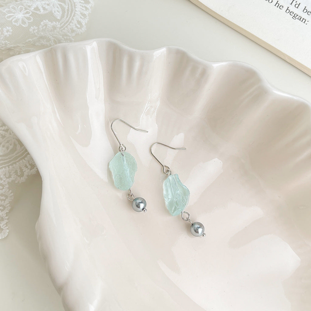 (Multiple Styles) Blue Drift - 14K Gold-Plated Blue Crystal and Pearl Earrings