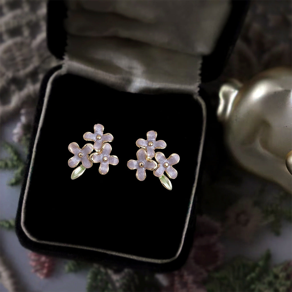 Three Graces - 14K Gold-Plated Enamel Lilac Stud Earrings