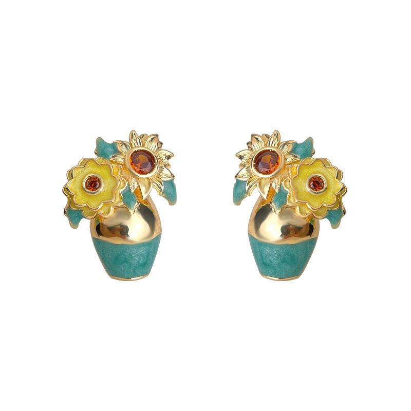 Radiant Gold - 14K Gold-Plated Enamel Stud Earrings