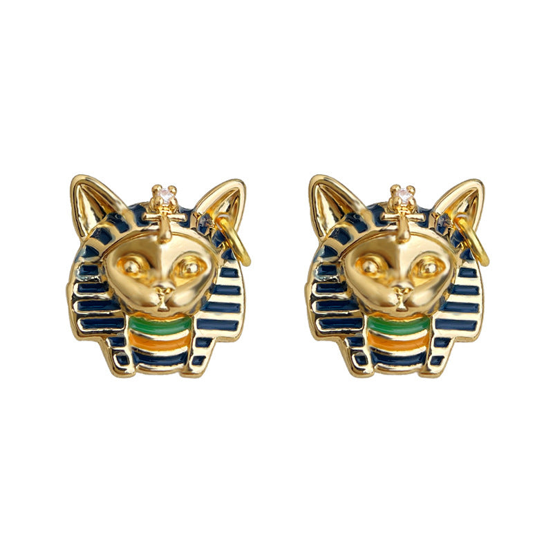 Petite Sphinx - Boucles d'oreilles puce chat en émail plaqué or 14K