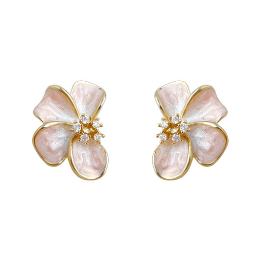 Rose Window - 14K Gold-Plated Enamel Floral Stud Earrings