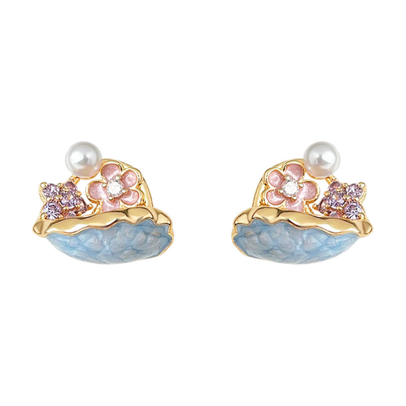 Cool Breeze - Boucles d'oreilles puces à motif floral en émail plaqué or 14K