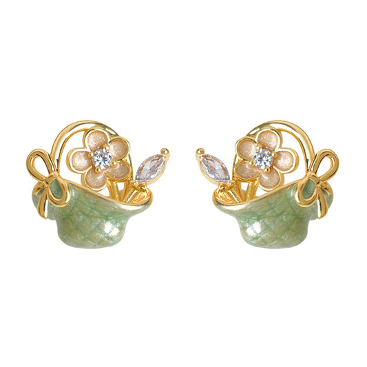 Spring Light - 14K Gold-Plated Enamel Floral Stud Earrings