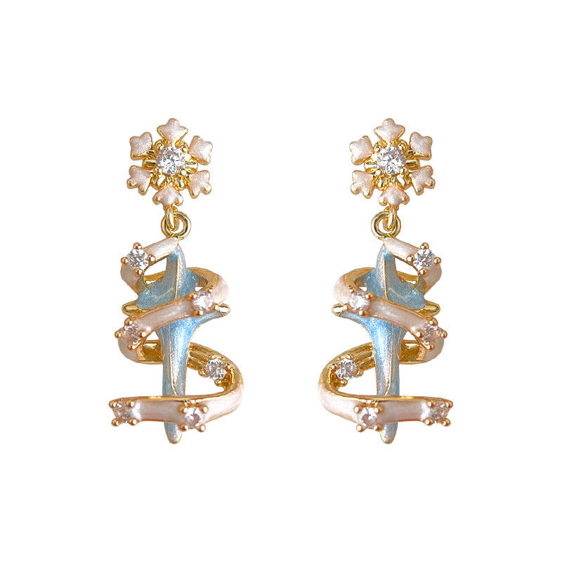 Blue Star & Snowflake Tree - 14K Gold-Plated Enamel Stud Earrings