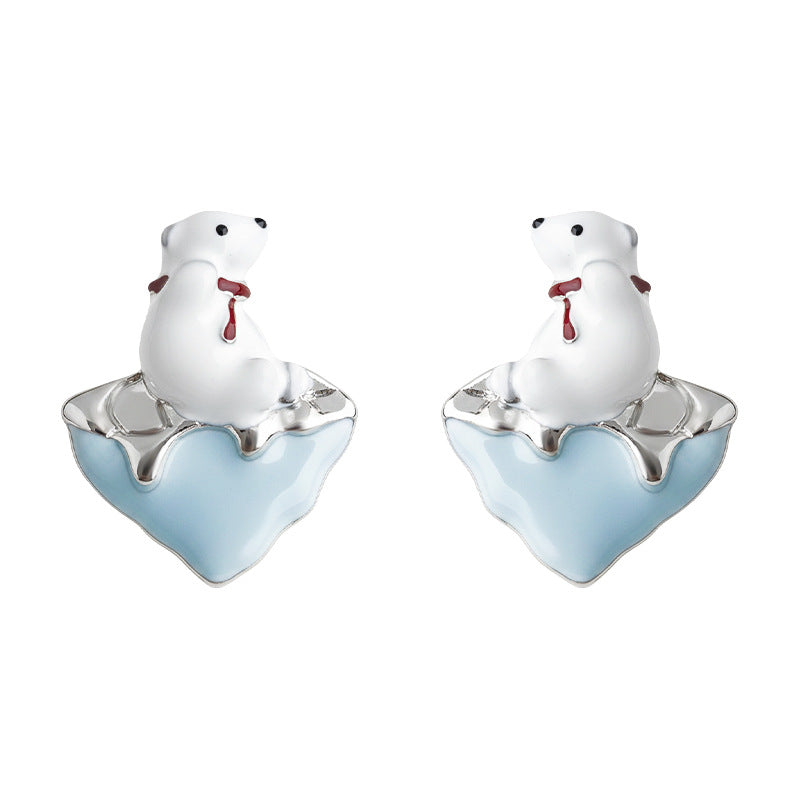 Tender North - Boucles d'oreilles à clou ours polaire en émail plaqué or 14K