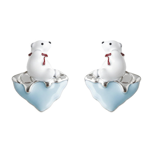 Tender North - Boucles d'oreilles à clou ours polaire en émail plaqué or 14K