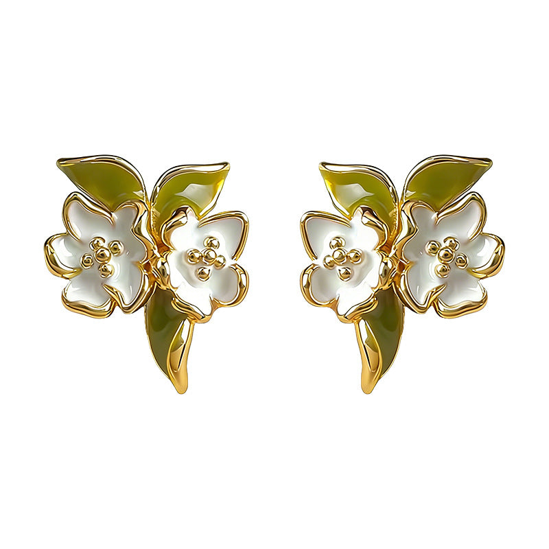 Soft Bloom - 14K Gold-Plated Enamel Gardenia Stud Earrings