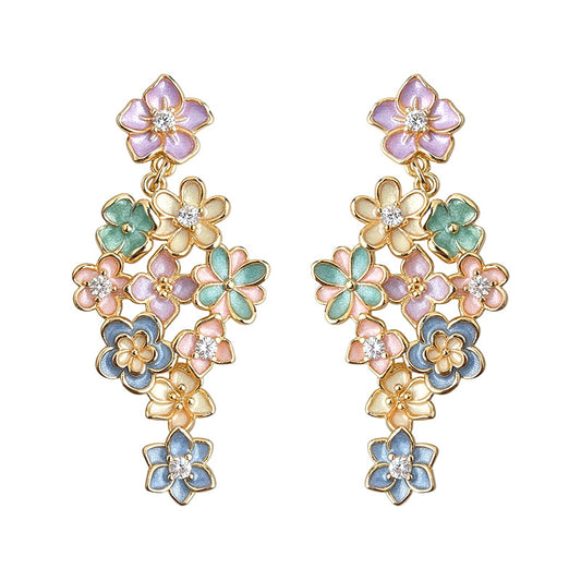 Light Cascade - 14K Gold-Plated Enamel Floral Drop Earrings