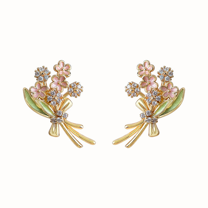 Pocket Bouquet - 14K Gold-Plated Enamel Bouquet Stud Earrings