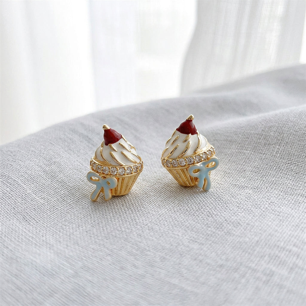 Melting Light - 14K Gold-Plated Enamel Ice Cream and Cake Stud Earrings