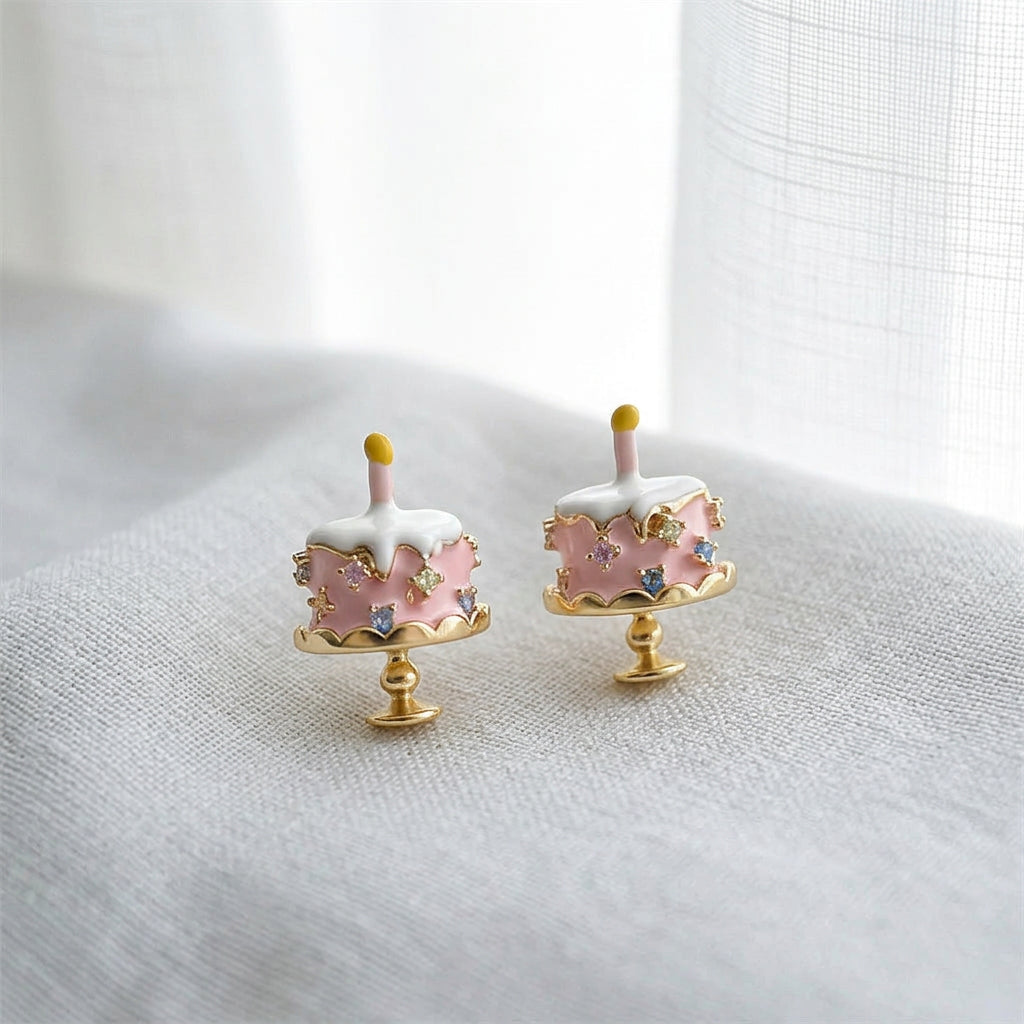 Make a Wish - 14K Gold-Plated Enamel Birthday Cake Stud Earrings