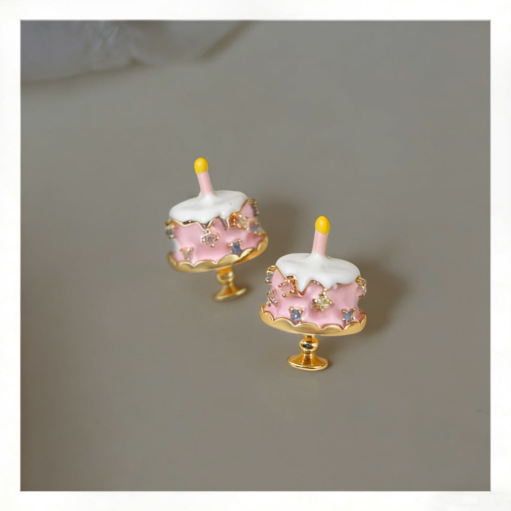 Make a Wish - 14K Gold-Plated Enamel Birthday Cake Stud Earrings