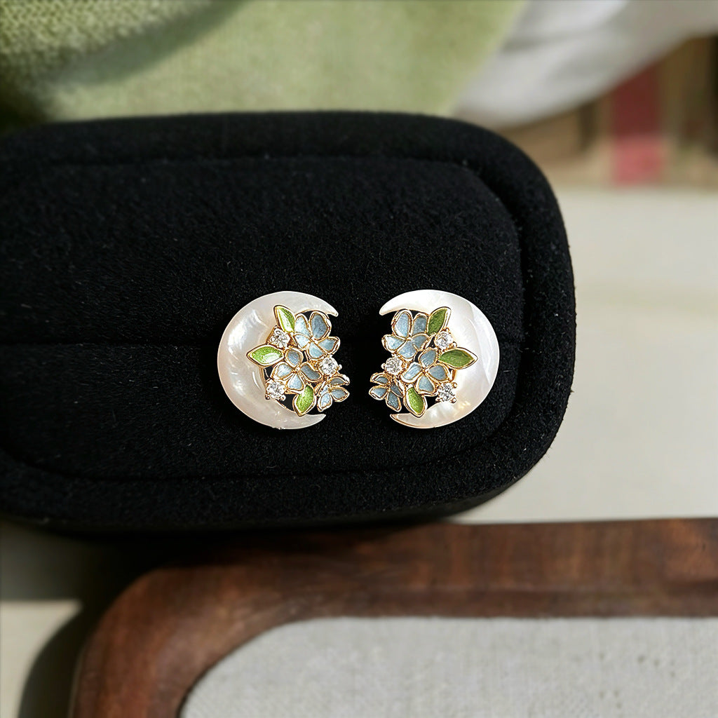 Pale Nacre - 18K Gold-Plated Enamel Mother-of-Pearl Floral Stud Earrings