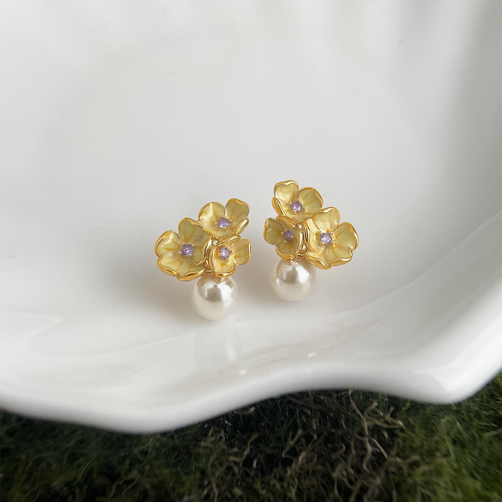 Golden Pollen - 18K Gold-Plated Floral Pearl Stud Earrings