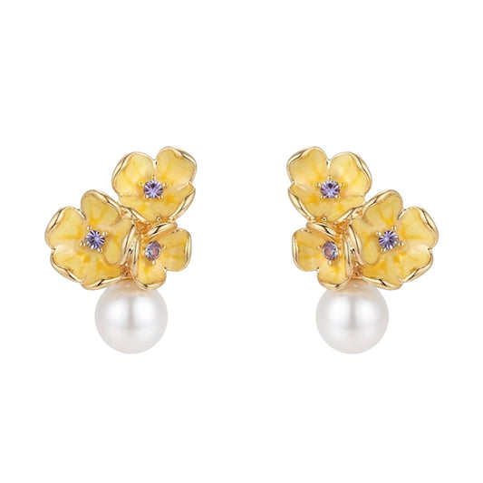 Golden Pollen - 18K Gold-Plated Floral Pearl Stud Earrings