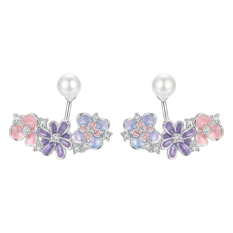 Young Grace - 14K Gold-Plated Enamel Floral Pearl Earrings