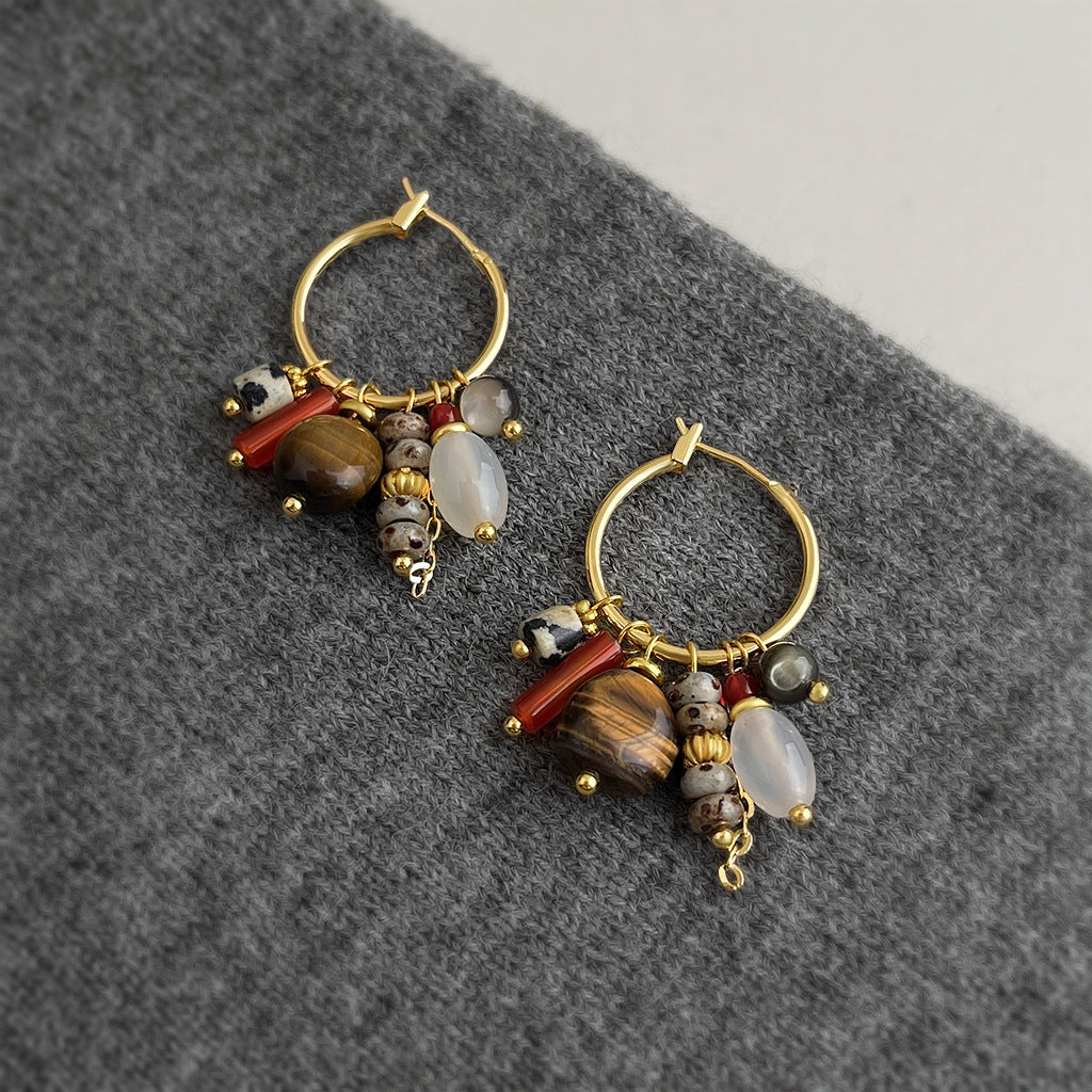 Desert Geometry - 18K Gold-Plated Natural Tiger's Eye and Agate Detachable Earrings
