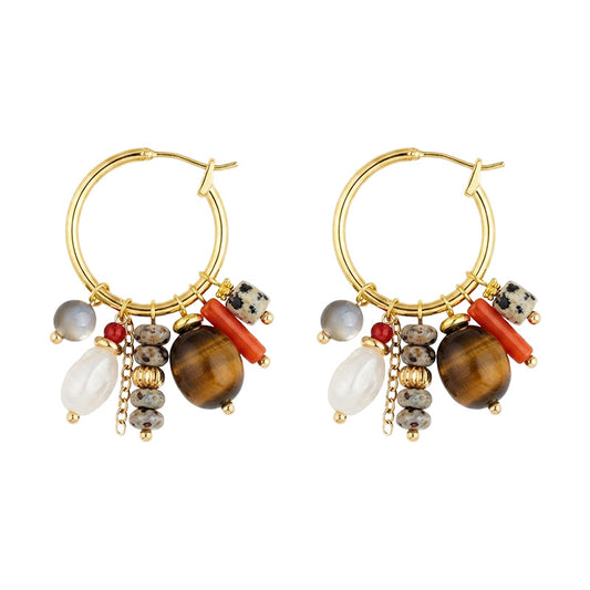 Desert Geometry - 18K Gold-Plated Natural Tiger's Eye and Agate Detachable Earrings