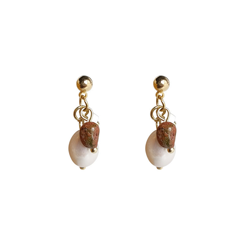Moss & Rose - 14K Gold-Plated Natural Stone and Freshwater Pearl Drop Earrings
