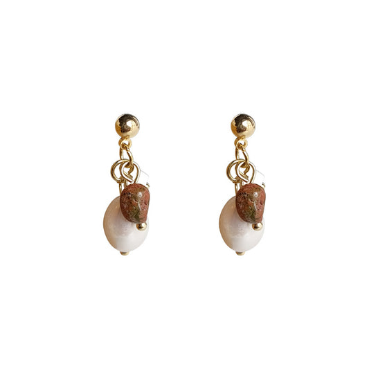 Moss & Rose - 14K Gold-Plated Natural Stone and Freshwater Pearl Drop Earrings