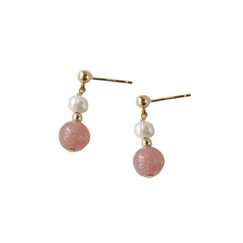 Berry Pearl - 14K Gold-Plated Strawberry Quartz and Freshwater Pearl Drop Earrings