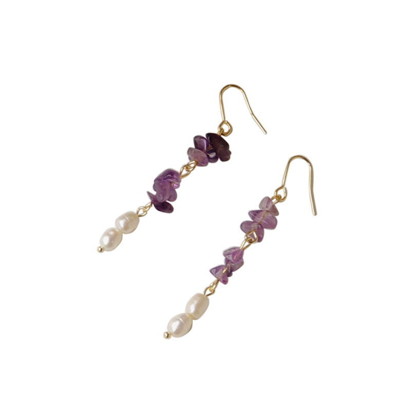 Violet Tide - 14K Gold-Plated Natural Amethyst and Freshwater Pearl Drop Earrings