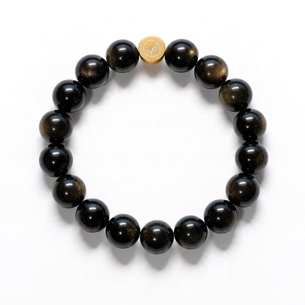 Natural Gold-Sheen Obsidian Stretch Bracelet