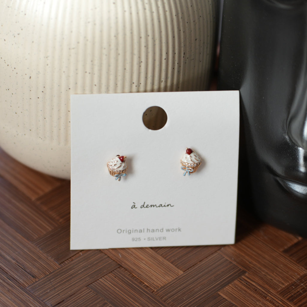 Melting Light - 14K Gold-Plated Enamel Ice Cream and Cake Stud Earrings
