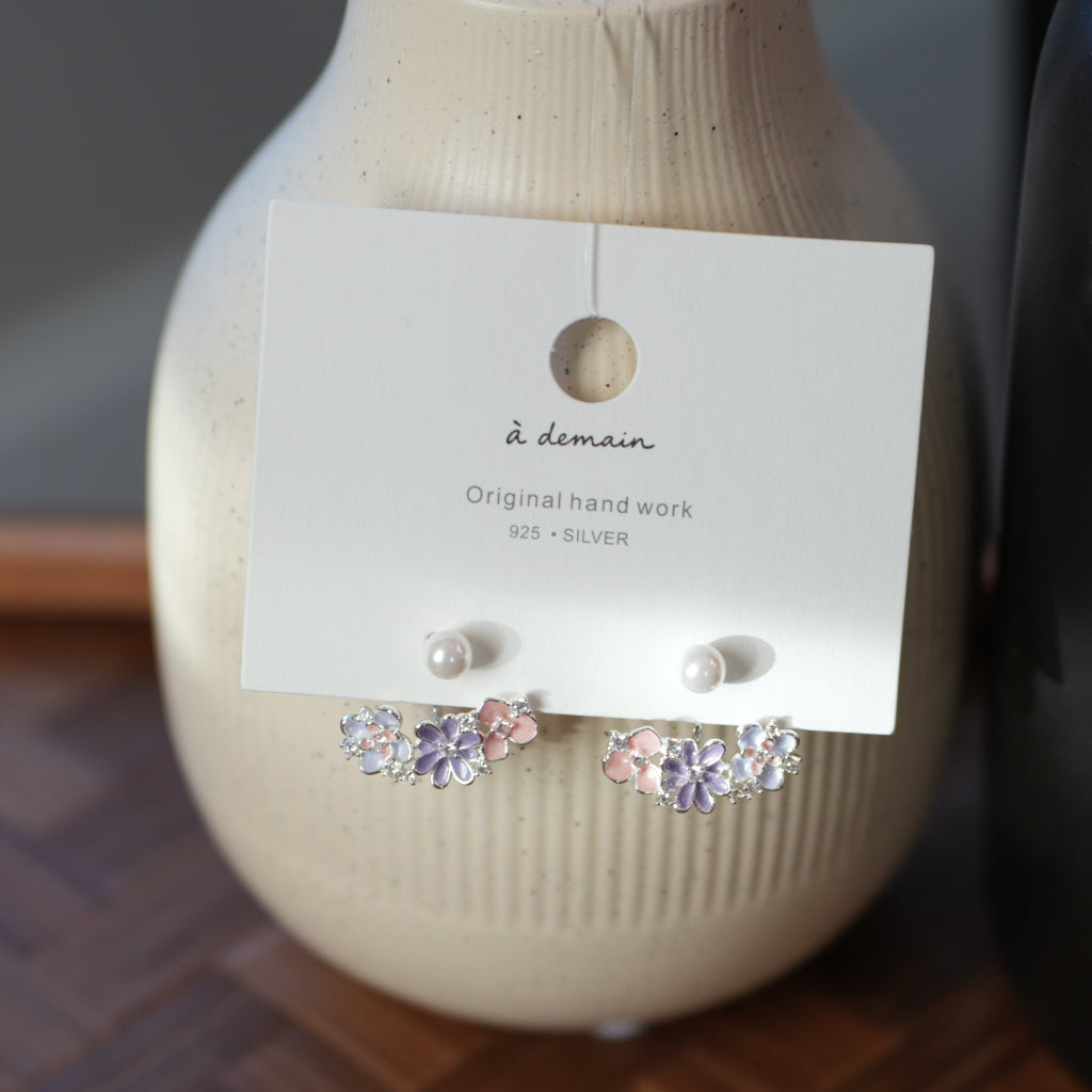 Young Grace - 14K Gold-Plated Enamel Floral Pearl Earrings
