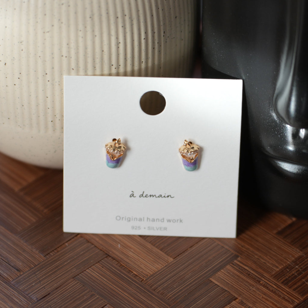 Sparkling Sip - 18K Gold-Plated Enamel Drink Stud Earrings