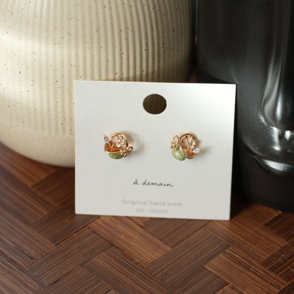 Spring Light - 14K Gold-Plated Enamel Floral Stud Earrings