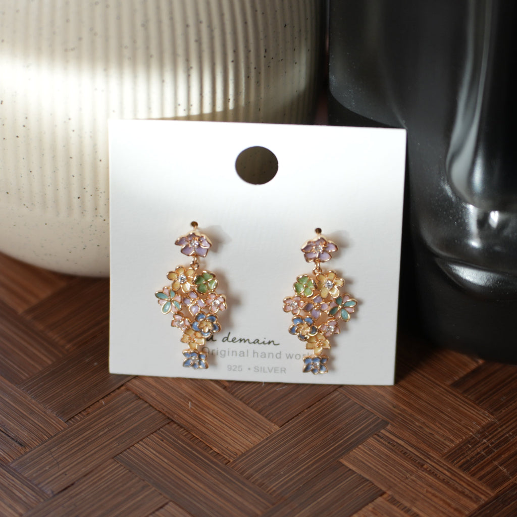 Light Cascade - 14K Gold-Plated Enamel Floral Drop Earrings