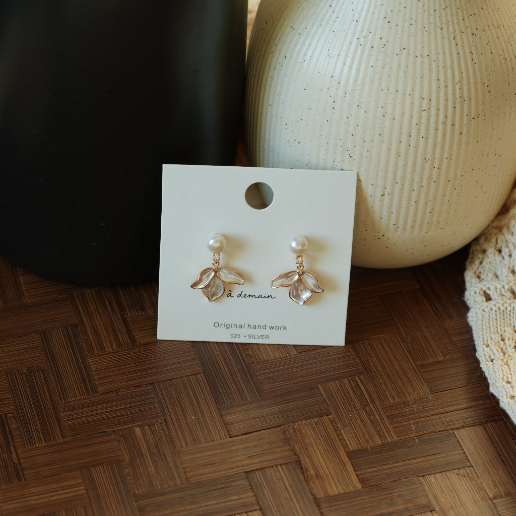 Pearl Fern - 14K Gold-Plated Enamel Freshwater Pearl Leaf Drop Stud Earrings
