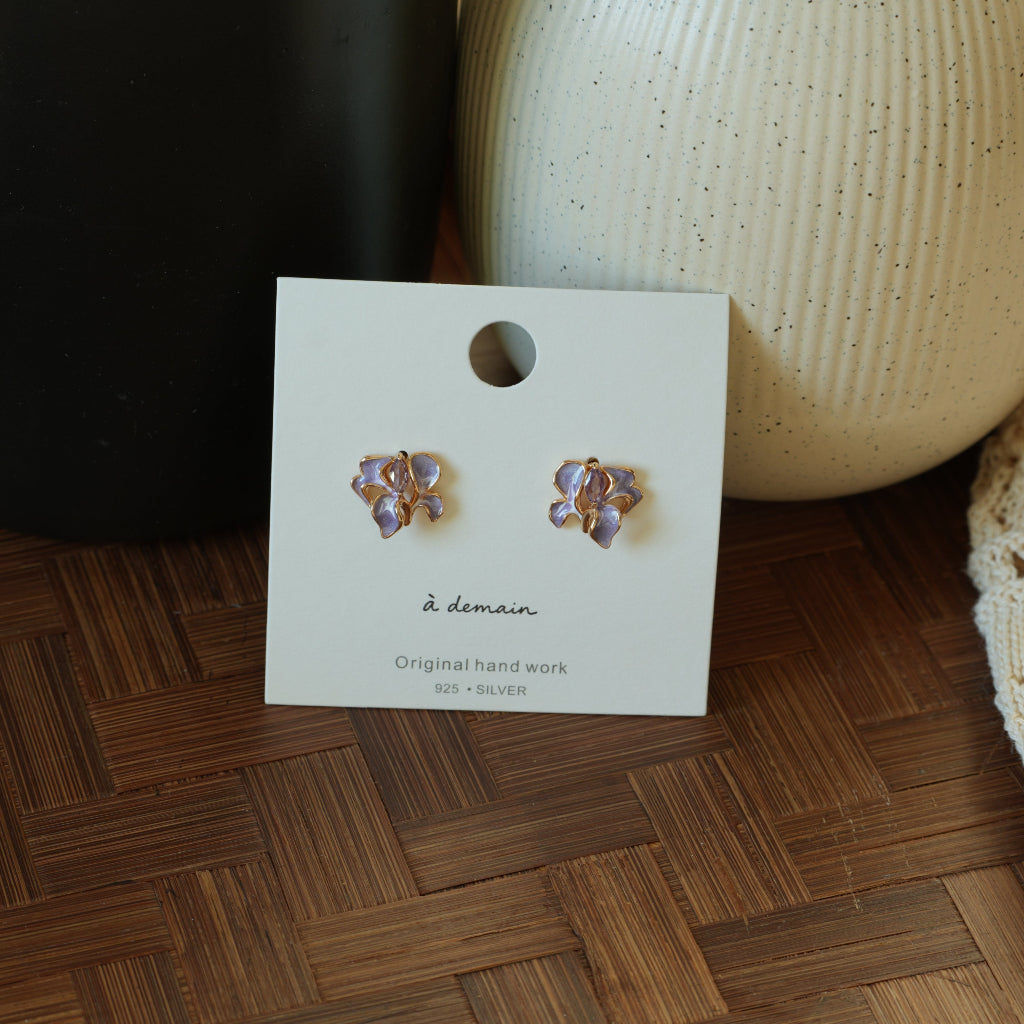 Violet Iris - 18K Gold-Plated Enamel Iris Stud Earrings