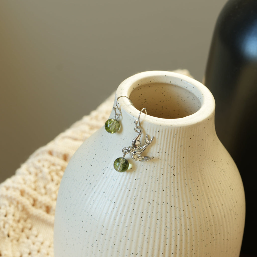Forest Offset - White-Gold-Tone-Plated Green Phantom Asymmetric Earrings
