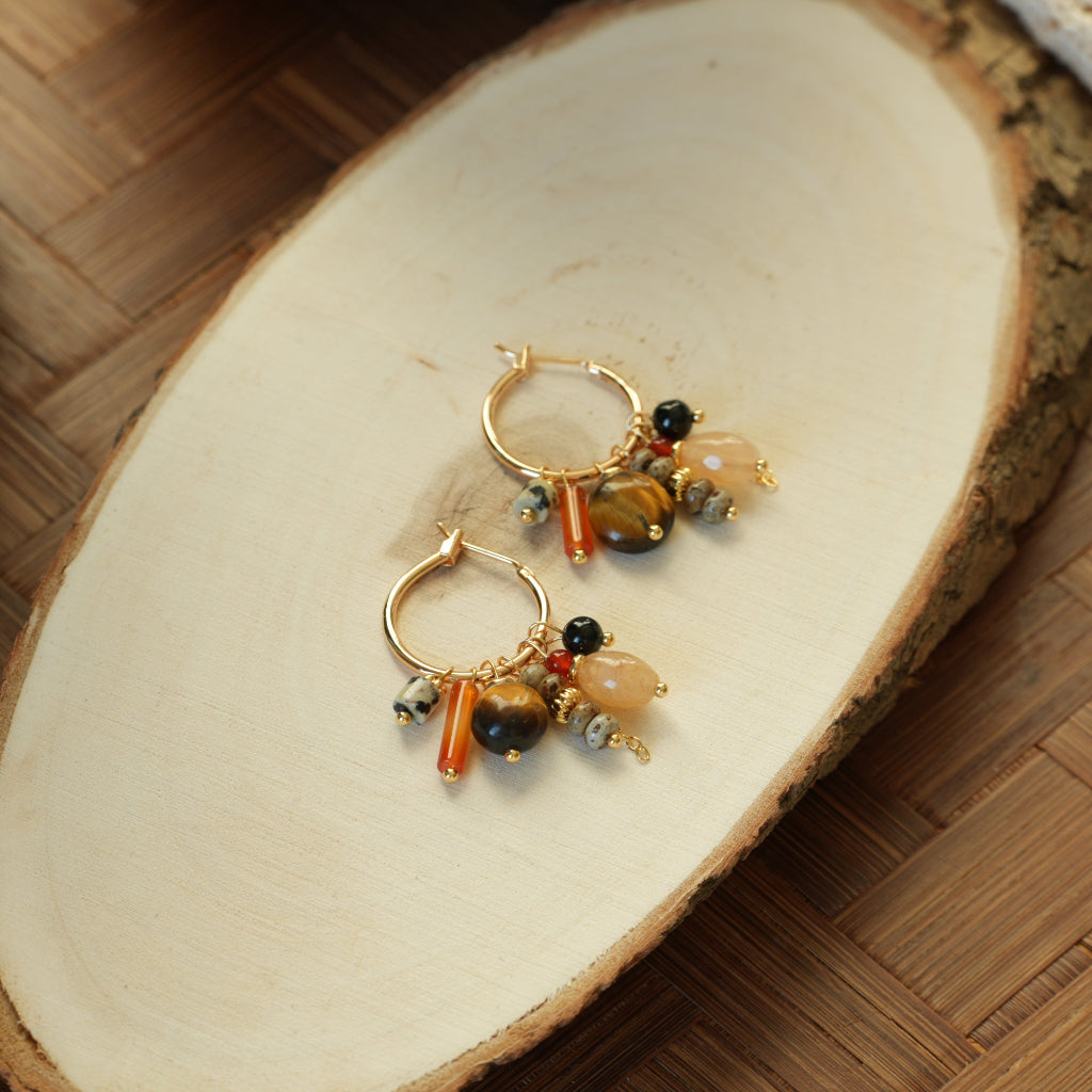 Desert Geometry - 18K Gold-Plated Natural Tiger's Eye and Agate Detachable Earrings
