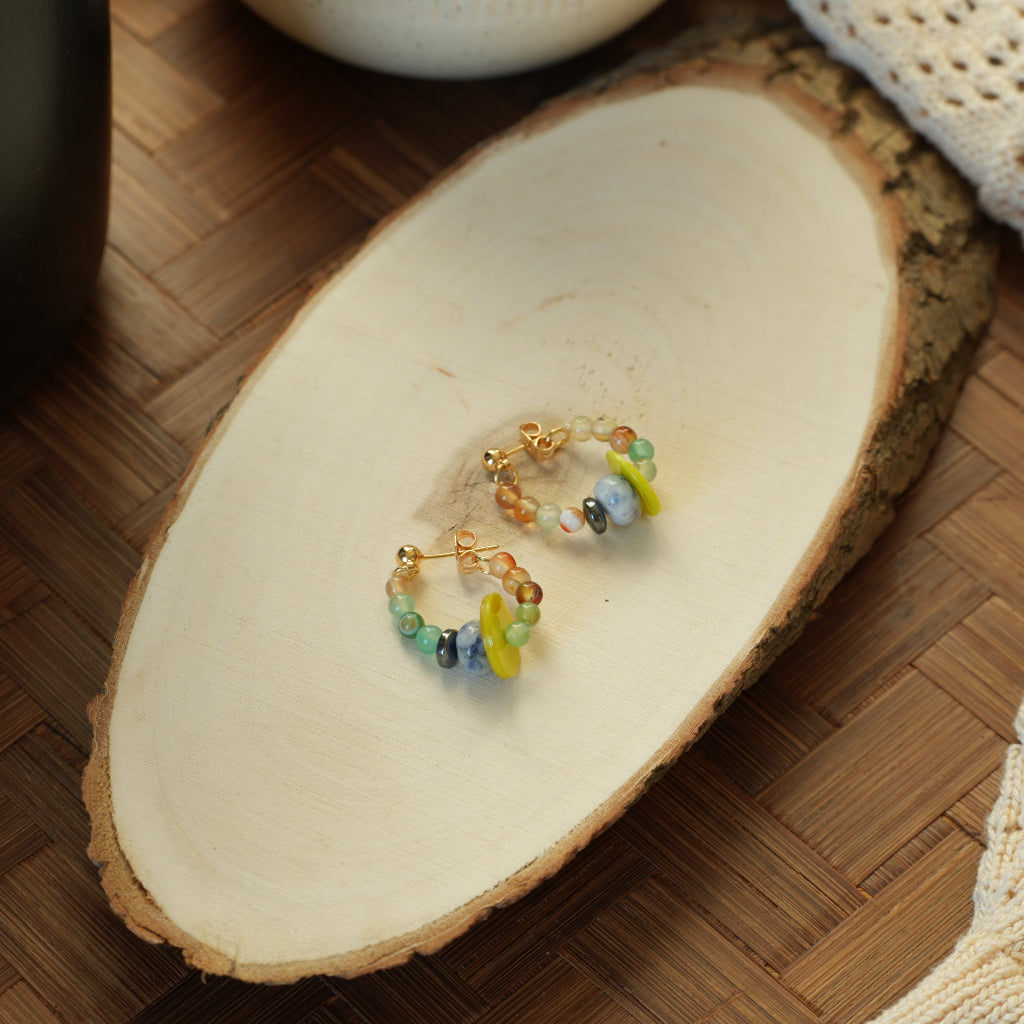 Agate Orbit - 14K Gold-Plated Natural Agate Drop Earrings