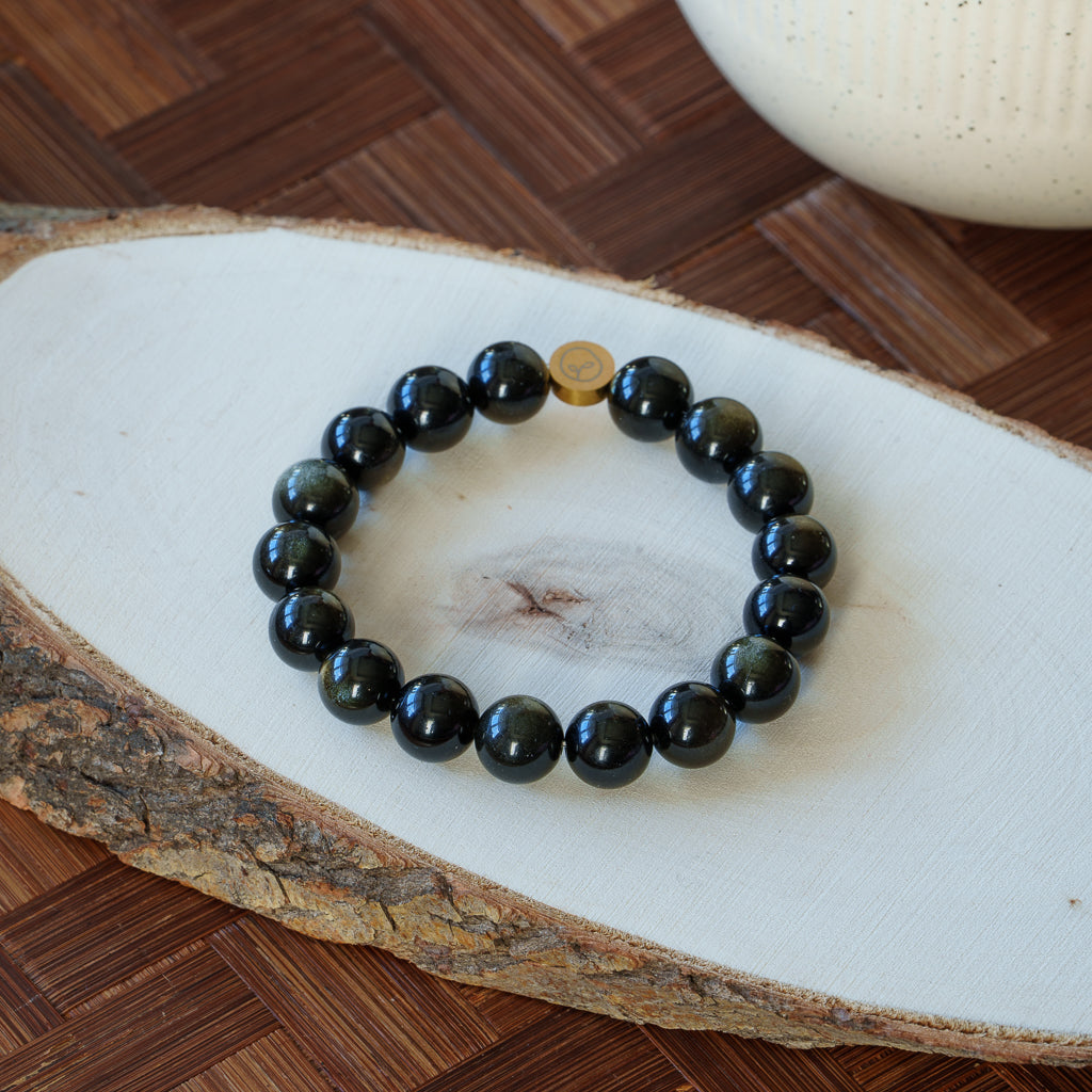 Natural Gold-Sheen Obsidian Stretch Bracelet