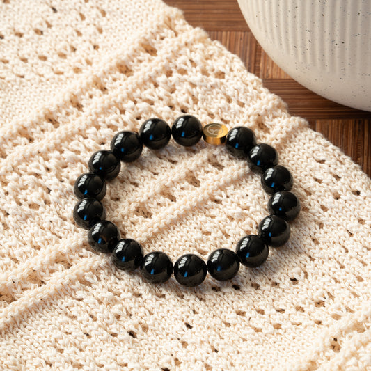 Natural Black Agate Stretch Bracelet