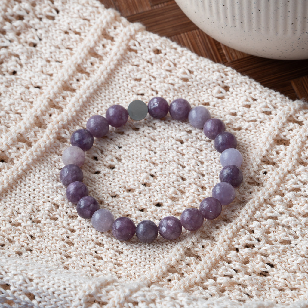 Natural Lepidolite (Purple Mica) Stretch Bracelet