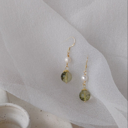 Garden Drop - 14K Gold-Plated Green Phantom and Pearl Drop Earrings