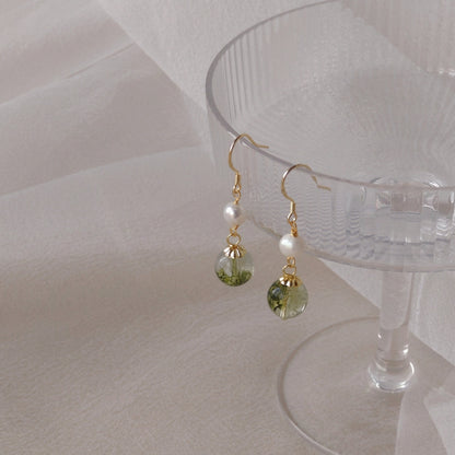 Garden Drop - 14K Gold-Plated Green Phantom and Pearl Drop Earrings