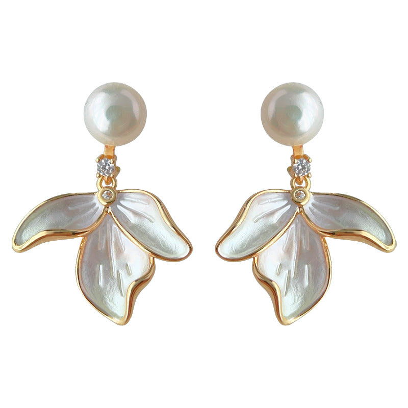 Pearl Fern - 14K Gold-Plated Enamel Freshwater Pearl Leaf Drop Stud Earrings