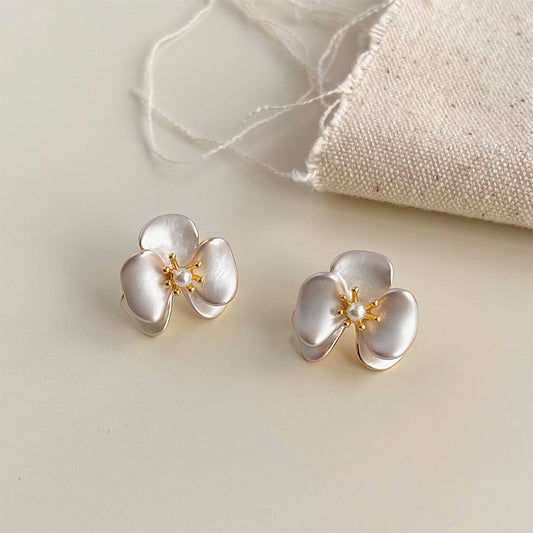 Ivory Petal - 14K Gold-Plated Enamel Orchid Pearl Stud Earrings